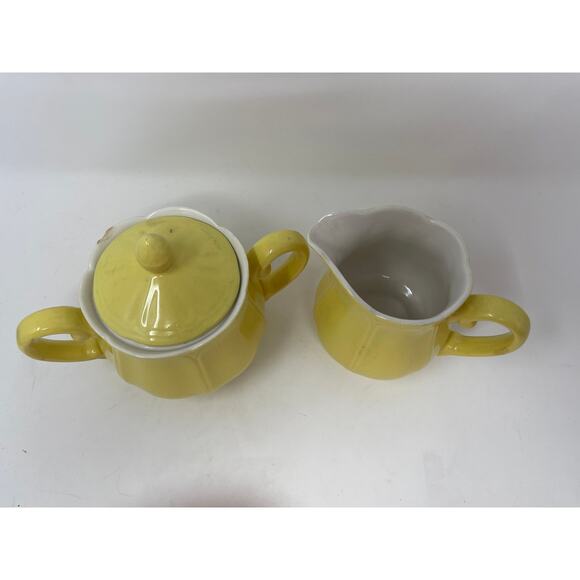 Vintage Federalist Ironstone Buttercup Yellow Ceramic Sugar Bowl & Creamer Set - Picture 3 of 16